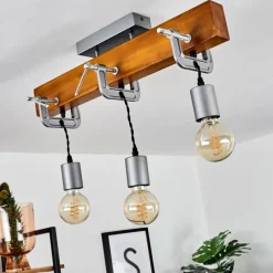 Lampes Industrielles-hofstein Suspension Hautahi Bois foncé, Noir, Argenté, 3 lumières