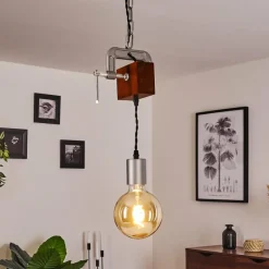 Lampes Vintages & Rétros-hofstein Suspension Hautahi Gris, Bois foncé, 1 lumière