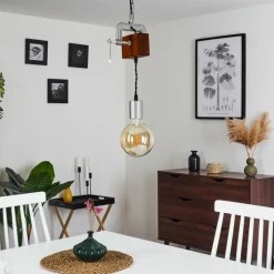 Lampes Vintages & Rétros-hofstein Suspension Hautahi Gris, Bois foncé, 1 lumière