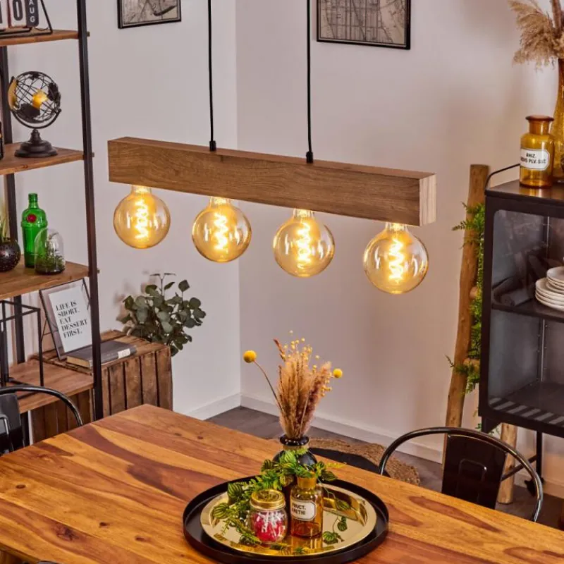 Style Boho-Chic-hofstein Suspension Heimola Brun, Couleur bois, Noir, 4 lumières