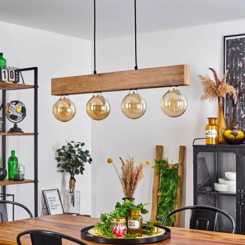 Style Boho-Chic-hofstein Suspension Heimola Brun, Couleur bois, Noir, 4 lumières