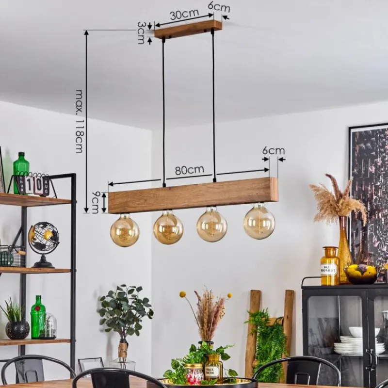 Style Boho-Chic-hofstein Suspension Heimola Brun, Couleur bois, Noir, 4 lumières