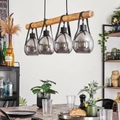 hofstein Suspension Hocker Écru, Noir, 4 lumières