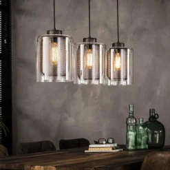 hofstein Suspension Hoefhaven Acier brossé, 3 lumières