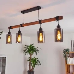 Suspension Verre Fumé-hofstein Suspension Hunouri Bois foncé, Noir, 4 lumières