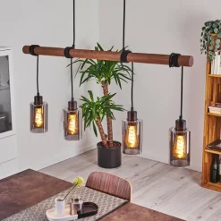 Suspension Verre Fumé-hofstein Suspension Hunouri Bois foncé, Noir, 4 lumières