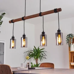 Suspension Verre Fumé-hofstein Suspension Hunouri Bois foncé, Noir, 4 lumières