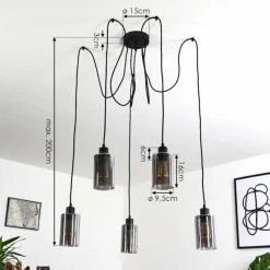 Suspension Verre Fumé-hofstein Suspension Hunouri Noir, 5 lumières