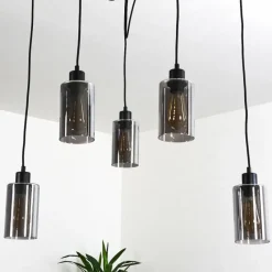 Suspension Verre Fumé-hofstein Suspension Hunouri Noir, 5 lumières