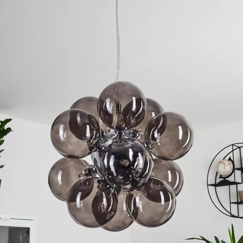 Suspension Verre Fumé-hofstein Suspension Hyco Chrome, 12 lumières