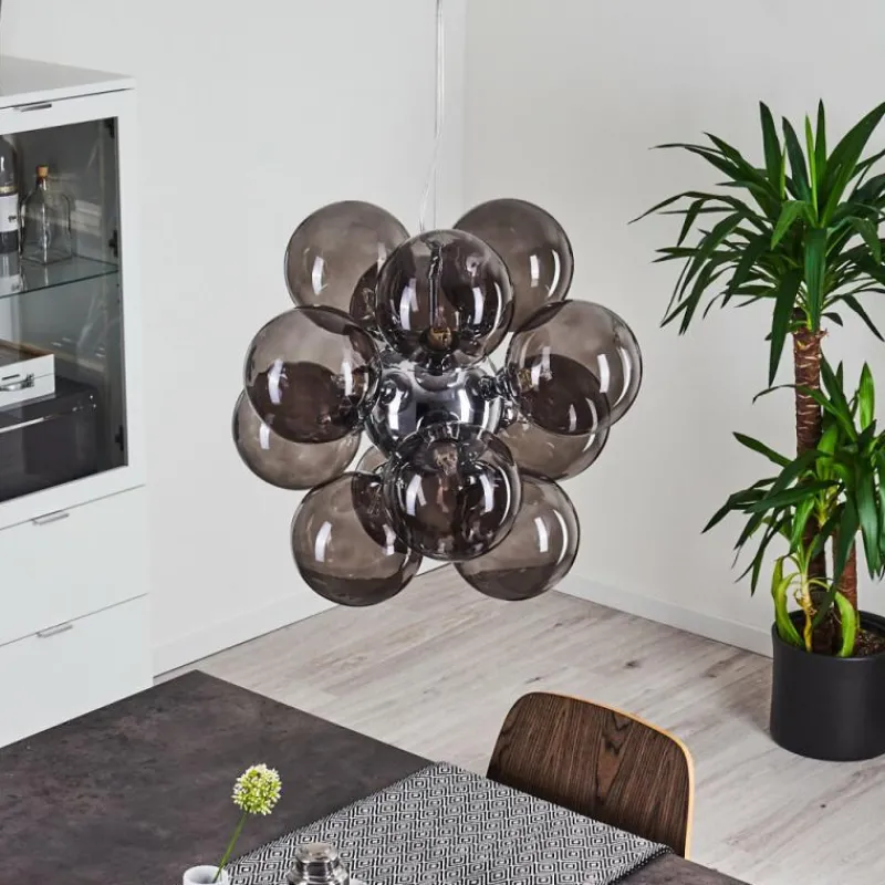 Suspension Verre Fumé-hofstein Suspension Hyco Chrome, 12 lumières