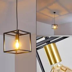 Lampes Dorées-hofstein Suspension Ibusuki Or, Laiton, Noir, 1 lumière