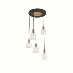 Lampes En Bois-Luminaires Ideallux Suspension Ideal Lux GRETEL Brun, Noir, 5 lumières
