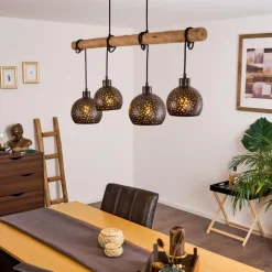 Lampes Vintages & Rétros-hofstein Suspension Imana Bois clair, Noir, 4 lumières