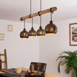 Lampes Vintages & Rétros-hofstein Suspension Imana Bois clair, Noir, 4 lumières