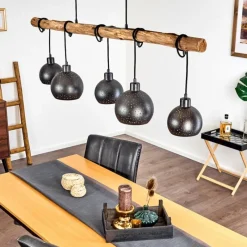 Lampes Vintages & Rétros-hofstein Suspension Imana Bois clair, Noir, 5 lumières