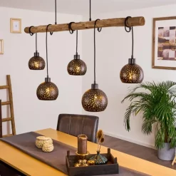 Lampes Vintages & Rétros-hofstein Suspension Imana Bois clair, Noir, 5 lumières