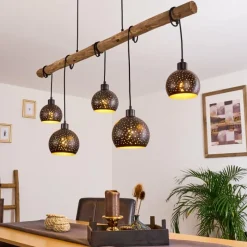 Lampes Vintages & Rétros-hofstein Suspension Imana Bois clair, Noir, 5 lumières