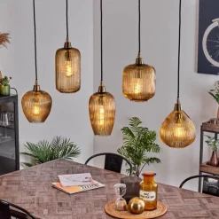 hofstein Suspension Iraola Or, Noir, 5 lumières