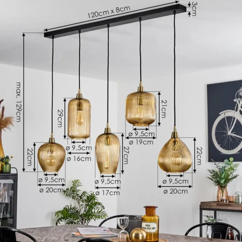 hofstein Suspension Iraola Or, Noir, 5 lumières