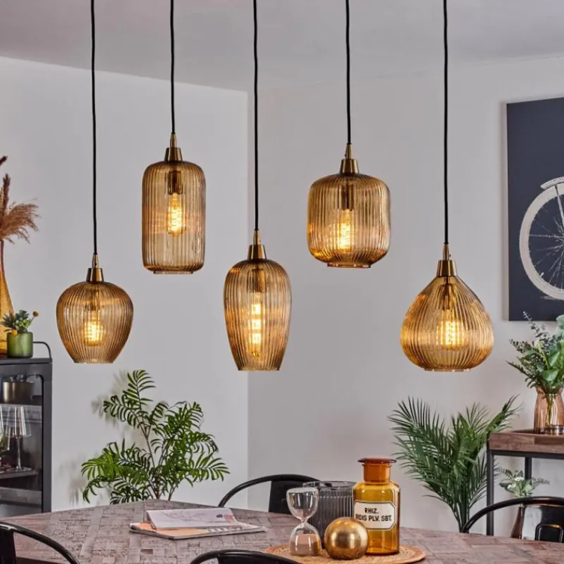 hofstein Suspension Iraola Or, Noir, 5 lumières