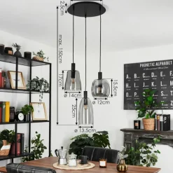 Suspension Verre Fumé-hofstein Suspension Kenong Noir, 3 lumières