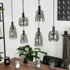 Suspension Verre Fumé-hofstein Suspension Kenong Noir, 6 lumières