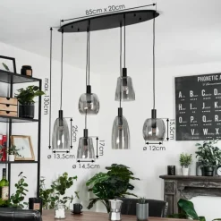 Suspension Verre Fumé-hofstein Suspension Kenong Noir, 6 lumières