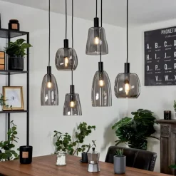 Suspension Verre Fumé-hofstein Suspension Kenong Noir, 6 lumières