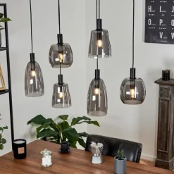 Suspension Verre Fumé-hofstein Suspension Kenong Noir, 6 lumières