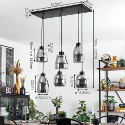 hofstein Suspension Kenong Noir, 6 lumières