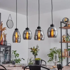 Suspension Verre Fumé-hofstein Suspension Kenong Noir, 4 lumières