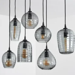 Suspension Verre Fumé-hofstein Suspension Kerang Noir, 7 lumières