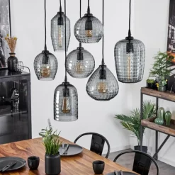 Suspension Verre Fumé-hofstein Suspension Kerang Noir, 7 lumières