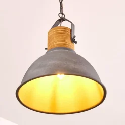 Lampes Industrielles-hofstein Suspension Kinzua Gris, Bois clair, Pierre, 1 lumière