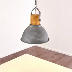 Lampes Industrielles-hofstein Suspension Kinzua Gris, Bois clair, Pierre, 1 lumière