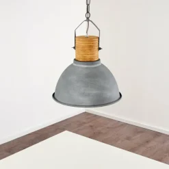 Lampes Industrielles-hofstein Suspension Kinzua Gris, Bois clair, Pierre, 1 lumière