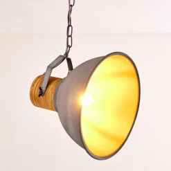 Lampes Industrielles-hofstein Suspension Kinzua Gris, Bois clair, Pierre, 1 lumière