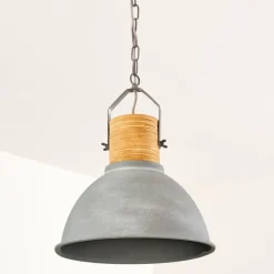 Lampes Industrielles-hofstein Suspension Kinzua Gris, Bois clair, Pierre, 1 lumière