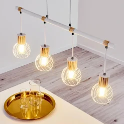 Lampes Vintages & Rétros-hofstein Suspension Koler Bois clair, Blanc, 4 lumières