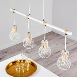 Lampes Vintages & Rétros-hofstein Suspension Koler Bois clair, Blanc, 4 lumières
