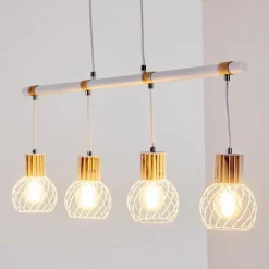 Lampes Vintages & Rétros-hofstein Suspension Koler Bois clair, Blanc, 4 lumières