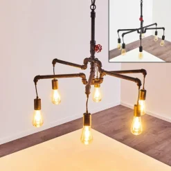 Lampes Industrielles-hofstein Suspension Kolyma Rouille, Noir, 6 lumières