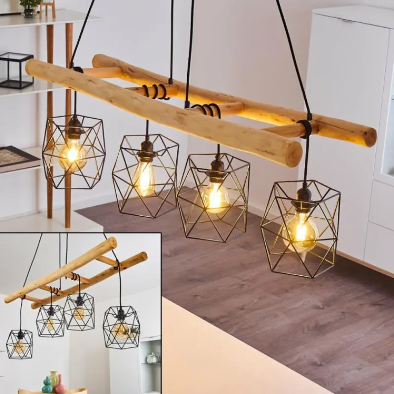 Lampes En Bois-hofstein Suspension Kotor Bois clair, Noir, 4 lumières