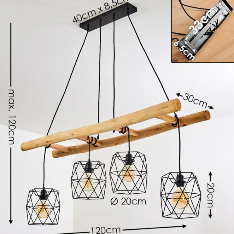 Lampes En Bois-hofstein Suspension Kotor Bois clair, Noir, 4 lumières