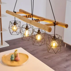 Lampes En Bois-hofstein Suspension Kotor Bois clair, Noir, 4 lumières