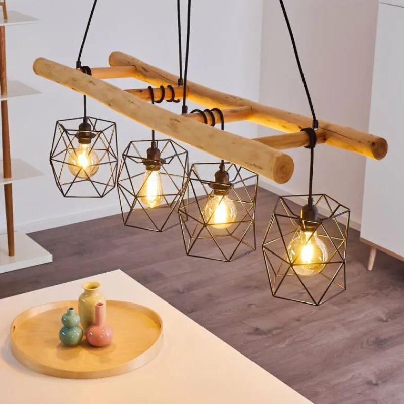 Lampes En Bois-hofstein Suspension Kotor Bois clair, Noir, 4 lumières