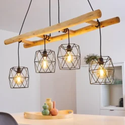 Lampes En Bois-hofstein Suspension Kotor Bois clair, Noir, 4 lumières
