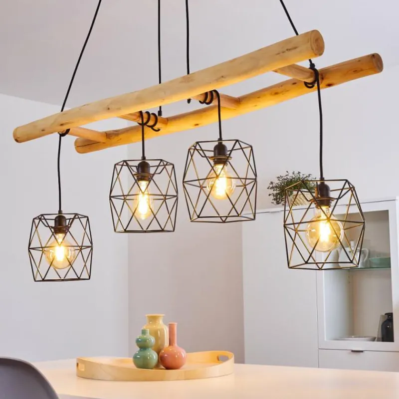 Lampes En Bois-hofstein Suspension Kotor Bois clair, Noir, 4 lumières
