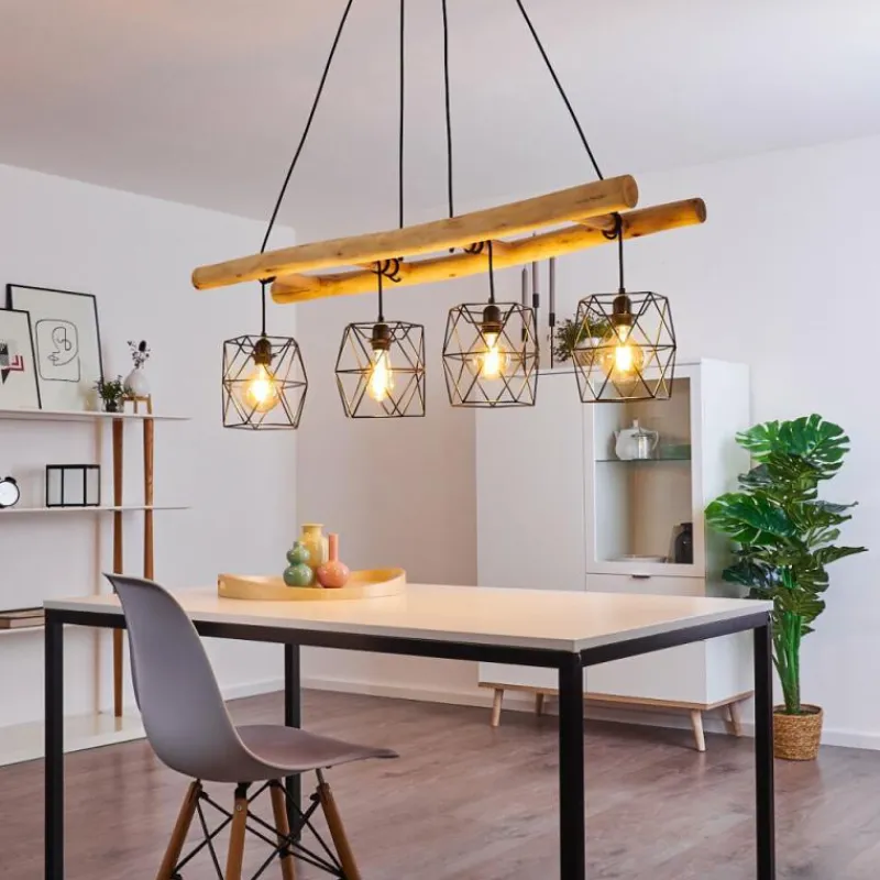 Lampes En Bois-hofstein Suspension Kotor Bois clair, Noir, 4 lumières